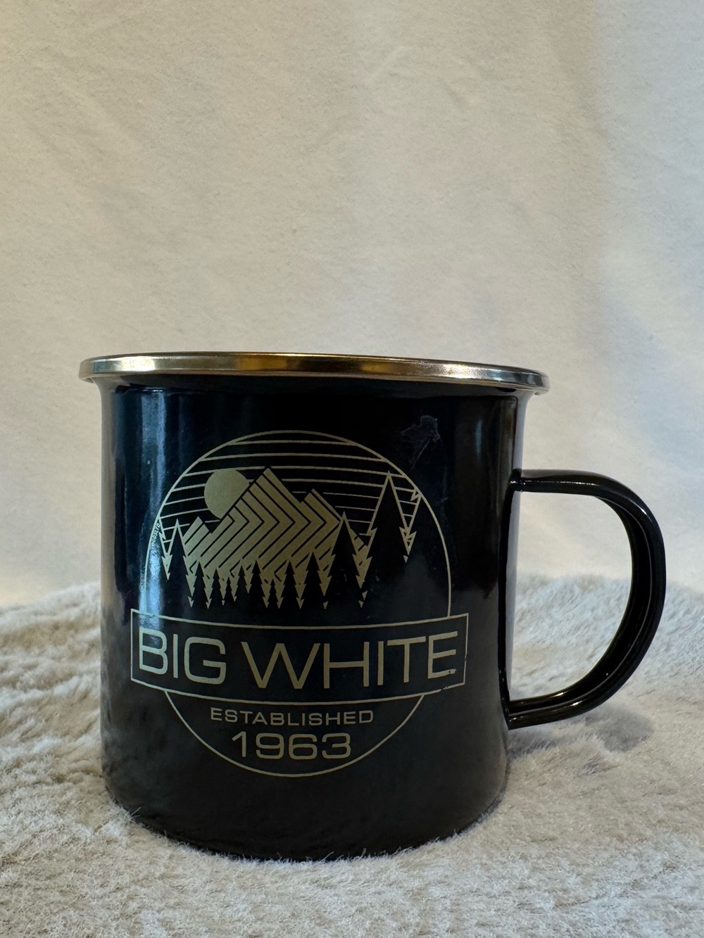 Vintage Campfire Mug Big White Ski Hill Enamel Camp Mug